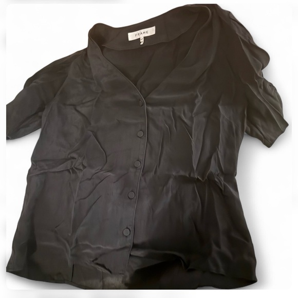 Frame 100% silk $275 Black Satin Button-Up Blouse - Picture 5 of 6